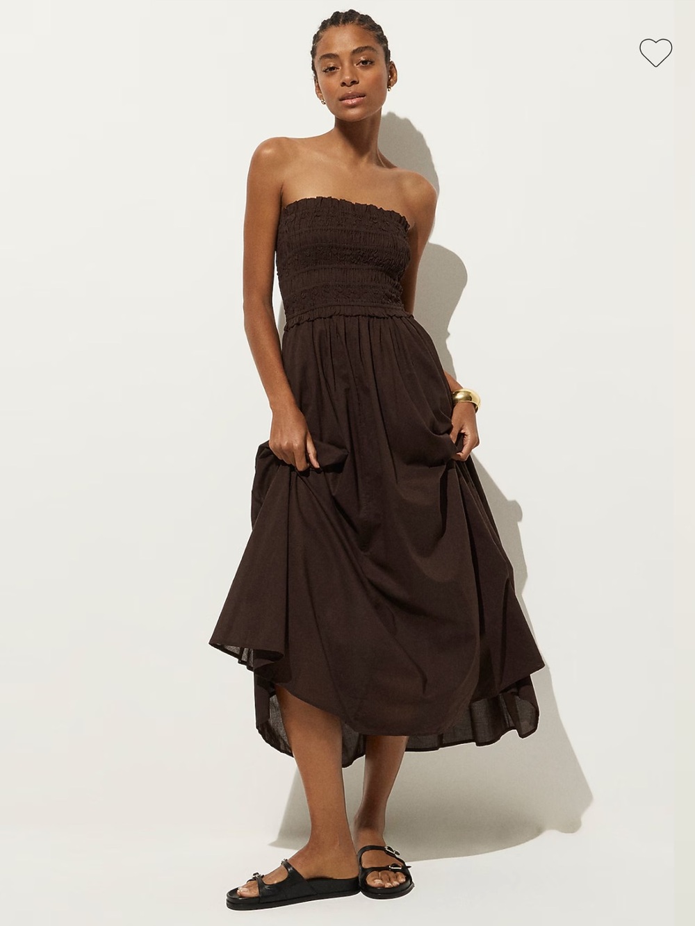 J. Crew Brown Smocked Strapless Midi Dress